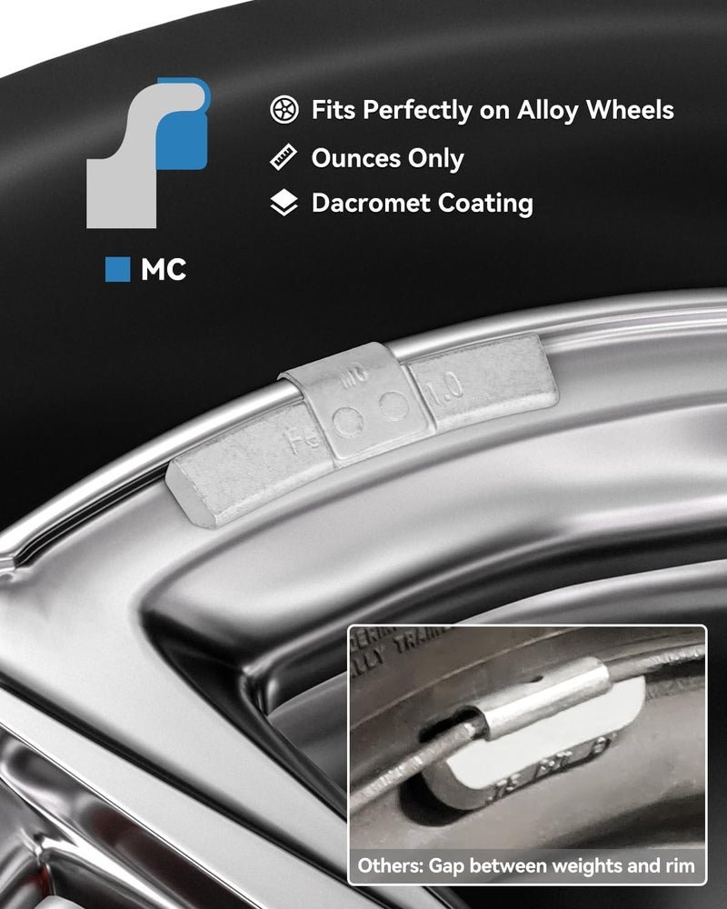 EZISOE MC-Series Clip on Wheel Weights Assortment, 0.25OZ/0.5OZ/0.75OZ/1.0OZ, 15PCS/Style, 1.25OZ/1.5OZ/2OZ/2.5OZ, 5PCS/Style, Total 80Pcs - Image 4